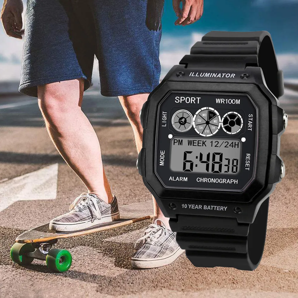 

High End Luxury Men Analog Digital Watch Military Sport LED Square The Man Wrist Watch 50 Meters Waterproof Electronic Watch #S