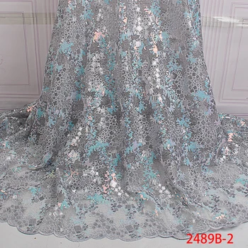

Hot Sale Organza Lace Sequin Gray Lace Fabric Latest African Tulle Lace Fabric High Quality Embroidered Net Lace Dress GD2489B-3