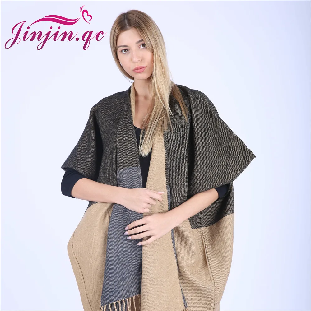 Jinjin.QC Fashion New Winter Scarves Cashmere Feel Scarf Women Poncho Capes Cardigan Blanket Feminino Inverno Patchwork Scarves
