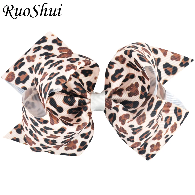 

5 Inch Large Double Hair Bows Leopard Print Rainbow Alligator Clip Grosgrain Ribbon Bowknot Headwear Girls Hair Accessories