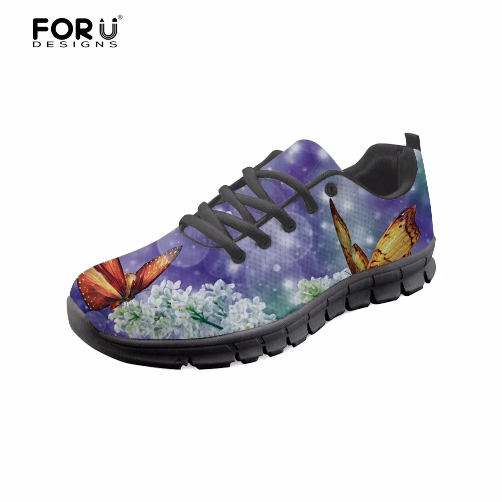 

FORUDESIGNS Fashion Women Flats Shoes Casual Women's Sneakers Shoes Woman Cute Butterfly Print Lightweight Mesh Shoes for Female
