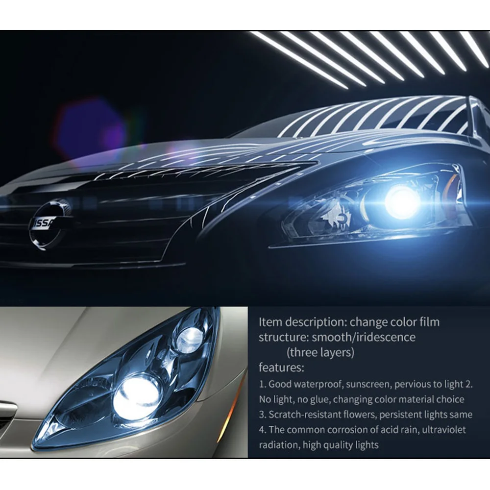 Автомобильная пленка для передних фар 30x60 см прозрачная виниловая самоклеящаяся
