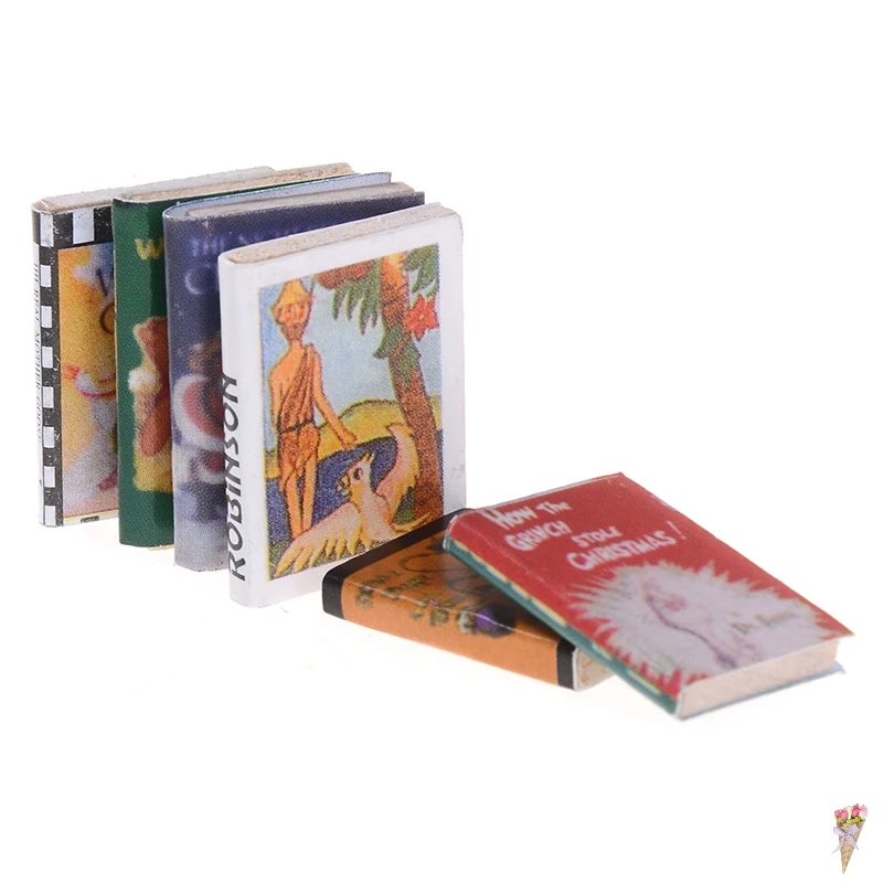 6 шт./лот красочные деревянные книги Miniaturas 1:12 набор для кукольного домика аксессуары кукольный домик Миниатюрный 1:12 книги