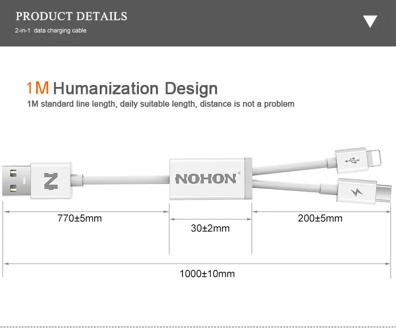 NOHON 2 в 1 USB кабель 8Pin type C Micro для iPhone 7 6 6S Plus iPad iPod для samsung lenovo Nokia LG Android USB провод