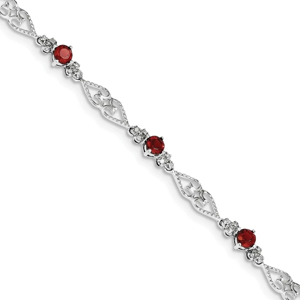 Silver Garnet Gemstone Diamond Bracelet