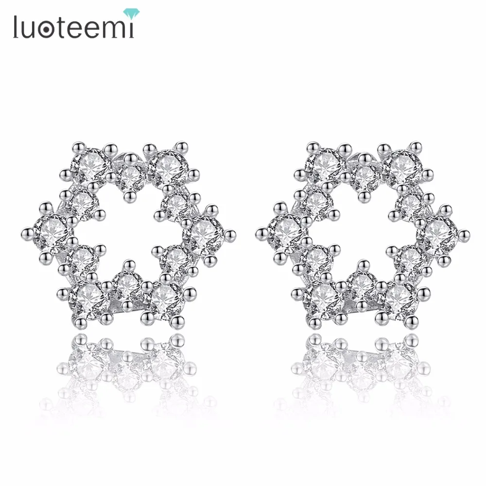 

LUOTEEMI Tiny Round Cut AAA Cubic Zirconia Statement Hollow Flower Stud Earrings For Women Girls Fashion Female Earrings Gifts