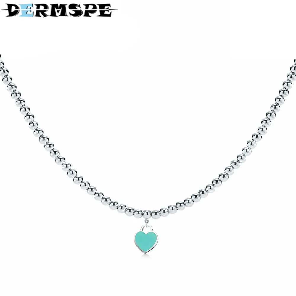 

925 Sterling Silver Green Corresponding Hearts Popular Pendant Necklace Jewelry Fashion Necklaces for Women 2018 Statement