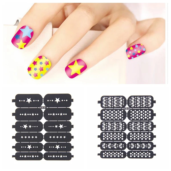 25 42 Reusable Nail Art Template Stickers Stamp Stencils Guide Tips
