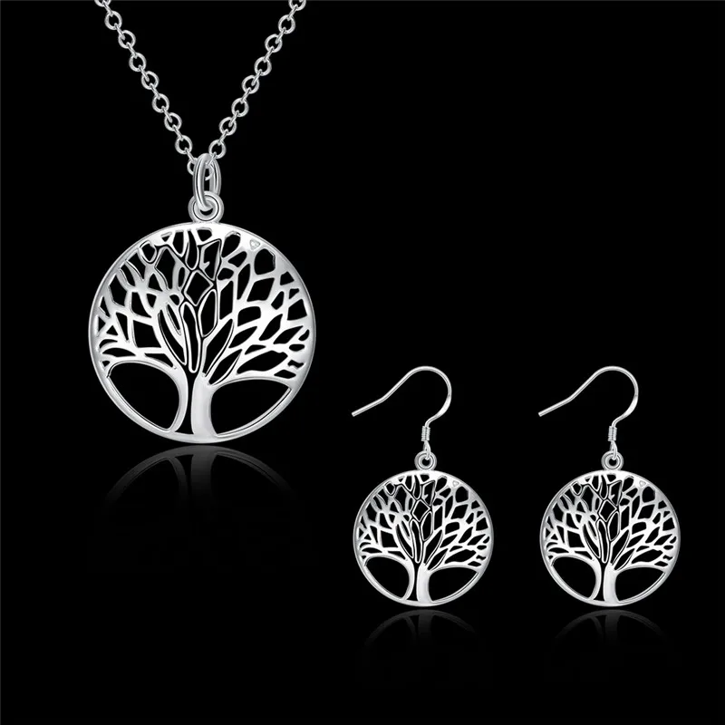 Fashion 925 Silver plated Tree Earrings Necklace Jewelry Sets S828 