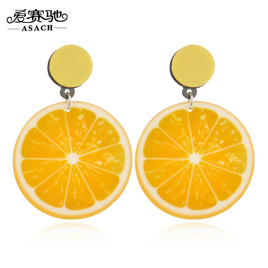 ASACH Romantic Orange Lemon Pattern Dangle Earring Ear Drops Acrylic