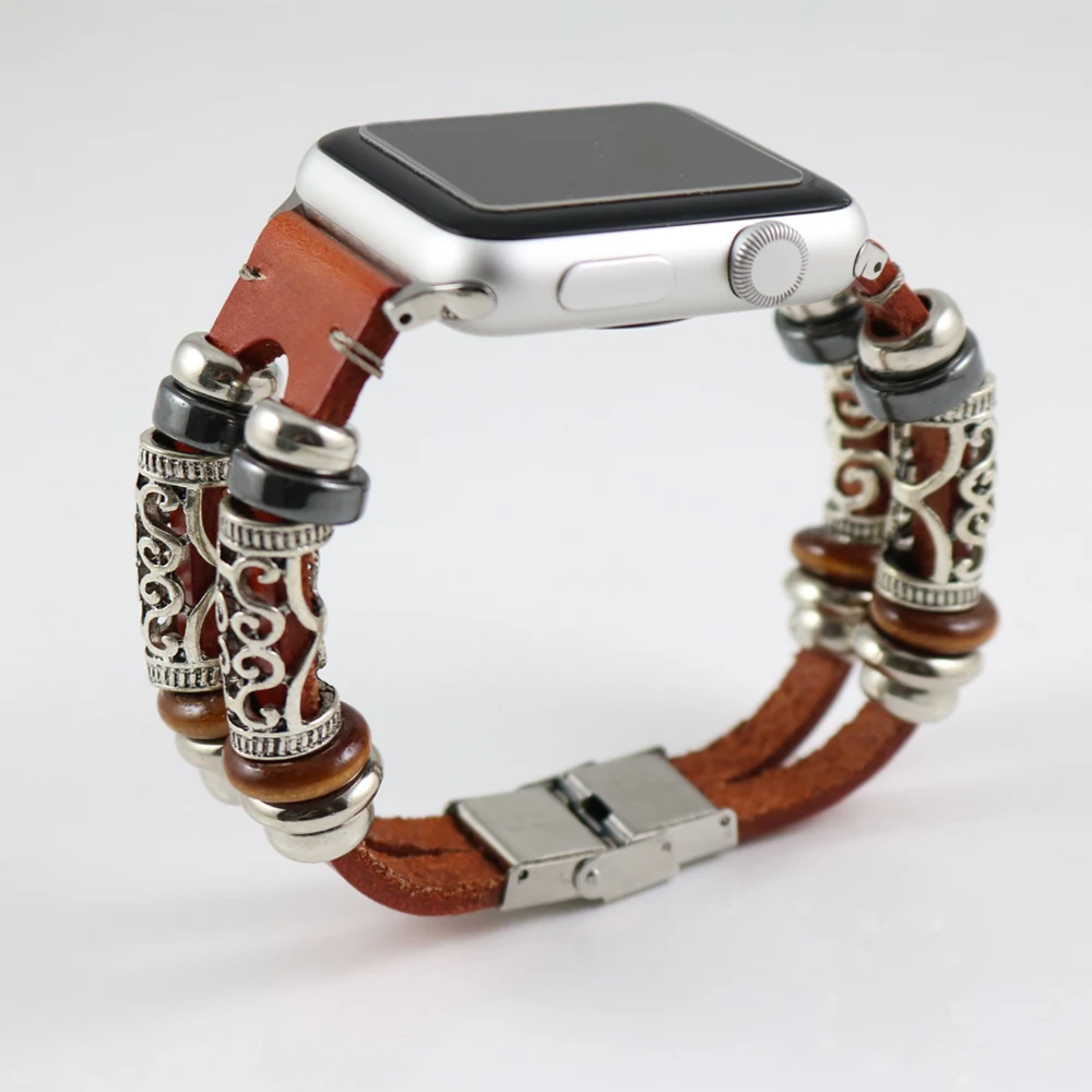 Двойной круг, винтажные плетеные кожаные браслеты, ремешок для Apple Watch 42 мм, 38 мм, ремешки из натуральной кожи для iwatch, ремешок серии 1, 2, 3