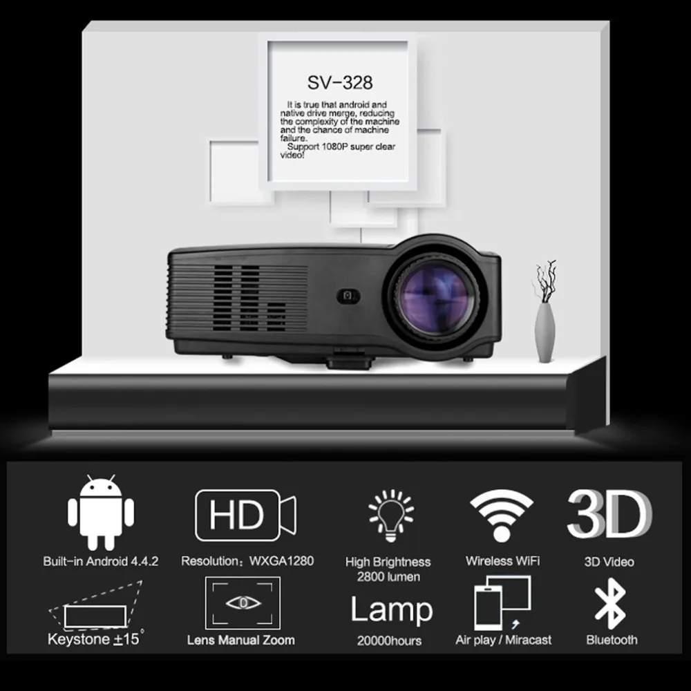 

2018 NEW Sv-328 Projector Business Home Wireless With Screen Led Projector 10800p High Definition UK-Black