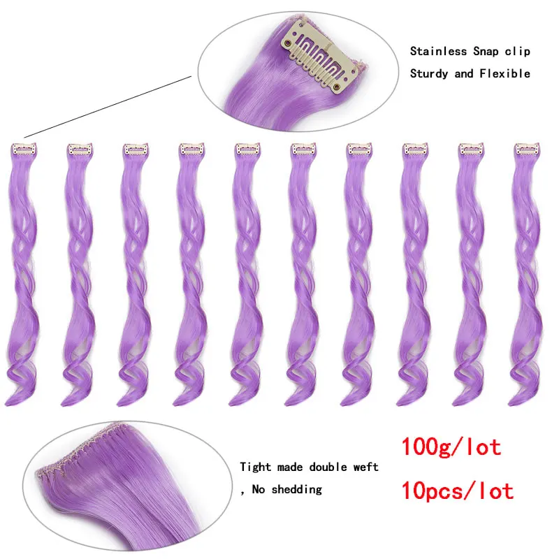 SNOILITE 22inch 10pcs/lot Clip in one piece Hair Extensions curl Long Synthetic For Women Hair Piece curly Rainbow Colors hairs