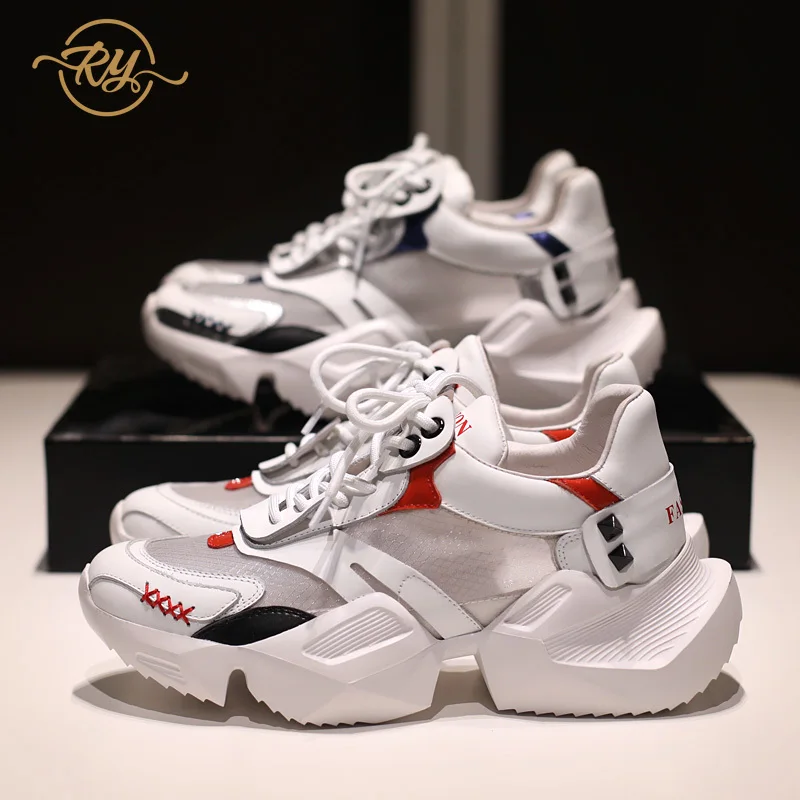 

RY-RELAA sneakers women fashion Genuine Leather white sneakers women 2018 summer new womens luxury shoes ins style Mesh shoes