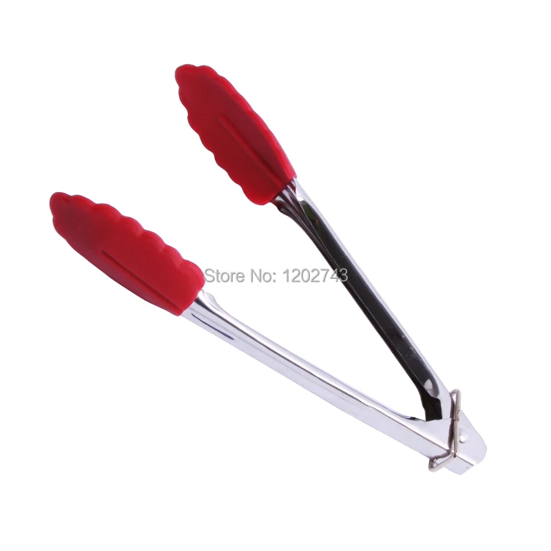 7 Inch Tong with Stainless Steel Silicone Tips Kitchen BBQ Salad Vegetable Food Mini Tong Heat