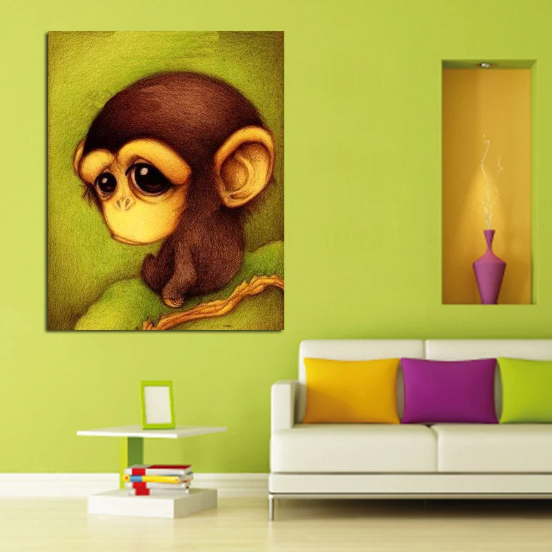 ENOPT745 100% hand paint lovely animal monkey oil painting art canvas 