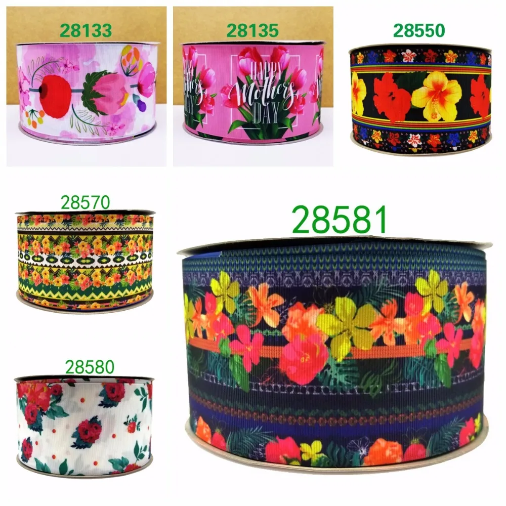 

Free shipping 50 yard per size flower ribbon printed grosgrain ribbon 28581