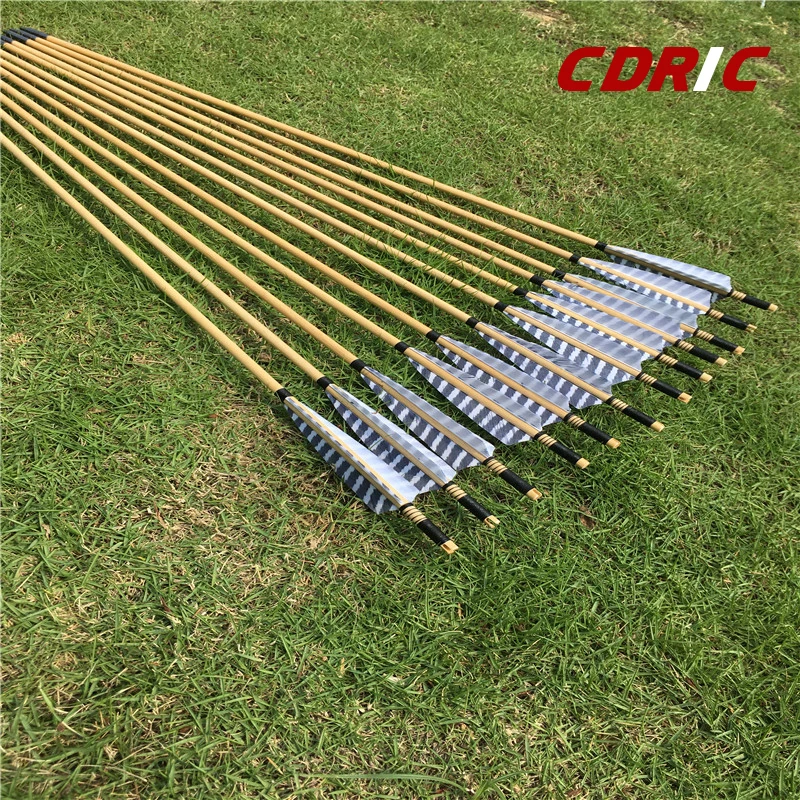 Günstig 6 12 24 stücke Holz Pfeile 32 zoll Mit Türkei Feder Für 25 70lbs Bögen für Longbow Bogenschießen