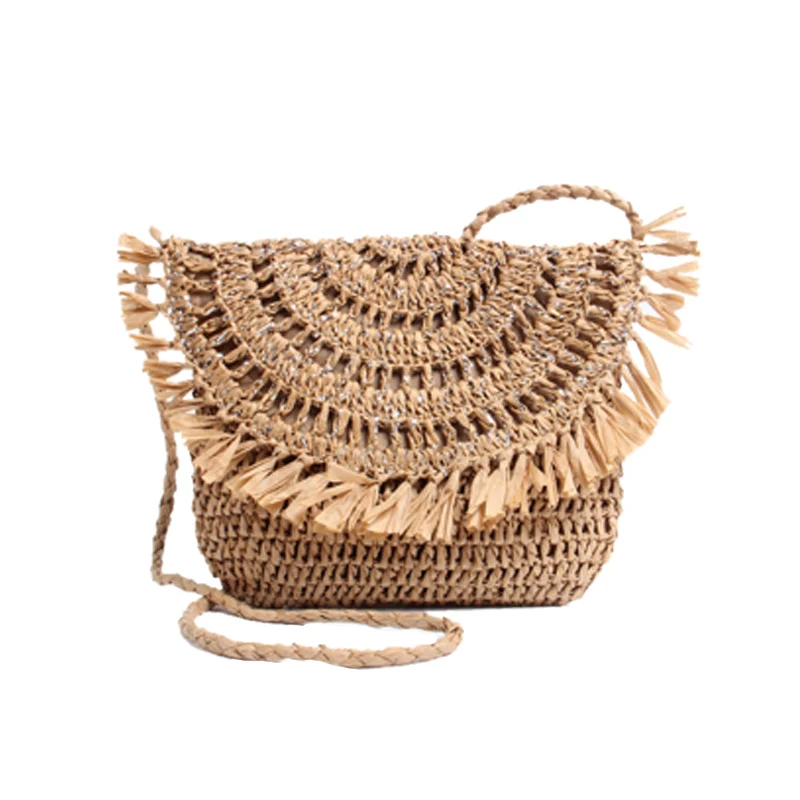 New Women Beach Tassel Straw Bags INS Popular Summer Female Handbag Fashion Lady Woven Shoulder Bag Casual Knit Crossbody SS3286 (1)