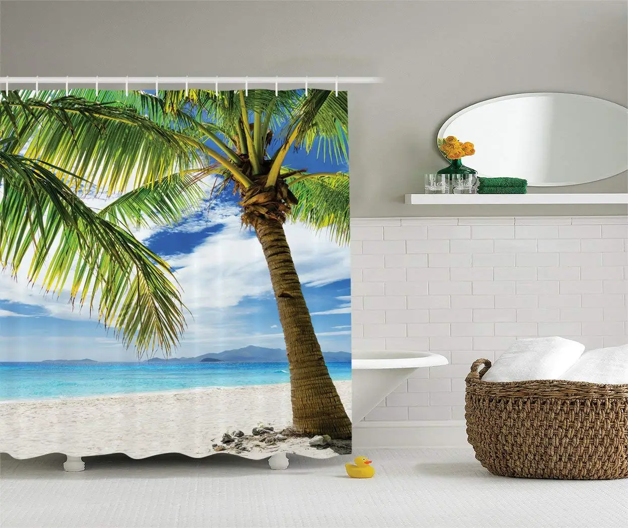 Ocean Shower Curtain Palm Tree Sand Beach Isolated and Philippines Hot