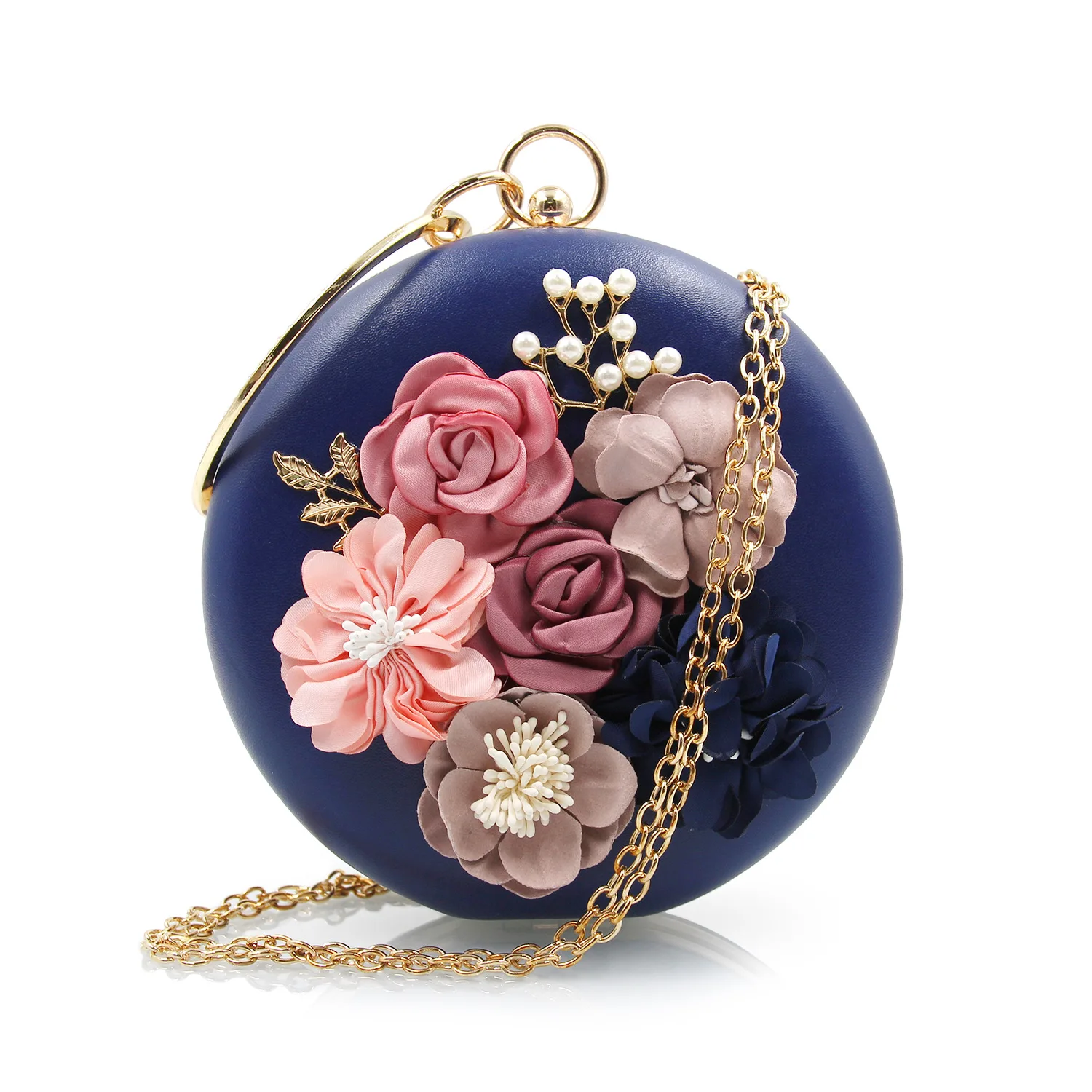 

2019 New Fashion Chic Women Evening Bag Round Flower Dinner Party Wedding Clutch Shoulder Handbag