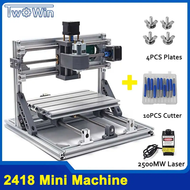 TWOWIN CNC 2418 мини CNC лазерный станок Рабочая зона 24x18x4,5 см 3 оси PCB фрезерный станок с GRBL управлением CNC маршрутизатор CNC 2418 - Цвет: 2418 with 2500mw