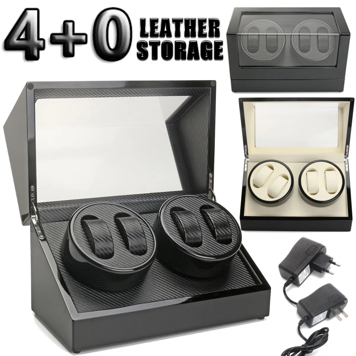 

4 Slots Watch Winder Automatic Watches Box Wood PU Leather Quiet Motor Rotation 4 Grids Wristwatches Storage Display Case New