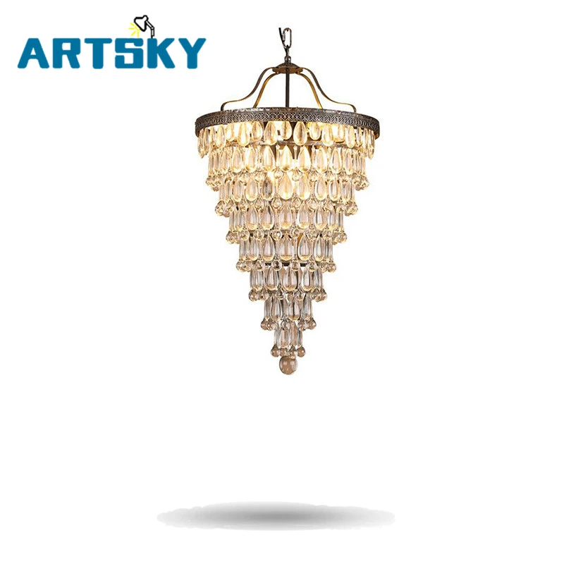 

Retro Modern American Minimalist Iron Crystal Pendant Light Northern Europe Style for Dining Room Kitchen Foyer