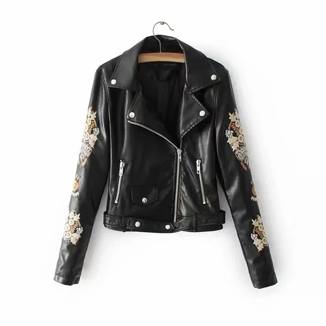 

Autumn and winter new women's PU leather jacket jacket embroidered locomotive jacket jacket