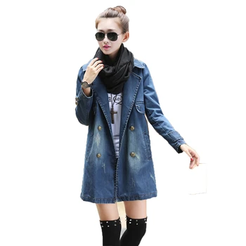 

Trench coat women autumn and winter Korean casual long sleeve S-4XL plus size double-breasted fashion cowboy windbreaker LR290