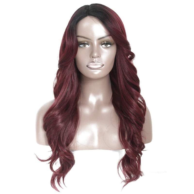 

SOKU Synthetic Wigs With Bang 24 inch Side Part Long Wavy Wigs Glueless Heat Resistant Fiber Hair Wigs For Black Women