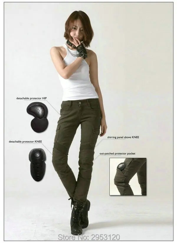 

Free shipping uglyBROS motorpool-army green motorcycle pants female protection casual jeans daily riding superfit moto trousers
