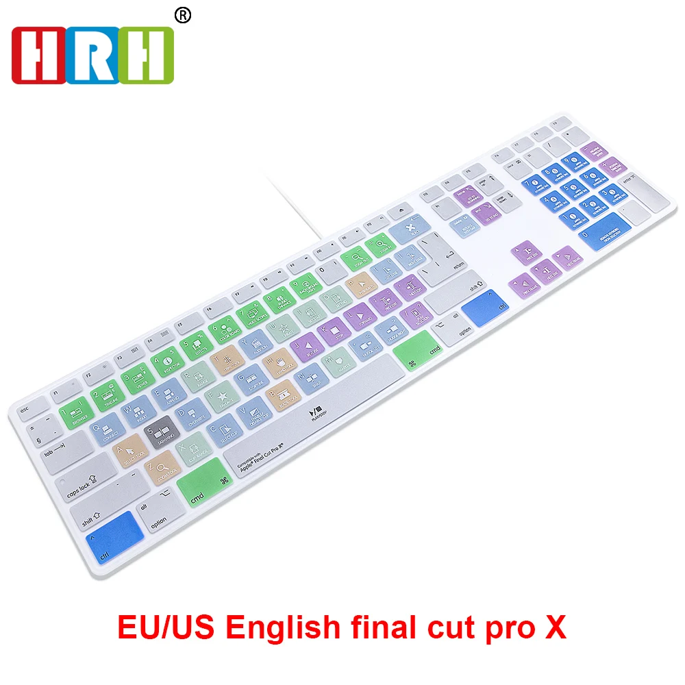 

HRH Final Cut Pro X Hotkeys Keyboard Cover Skin For Apple Keyboard with Numeric Keypad Wired USB for iMac G6 Desktop PC Wired