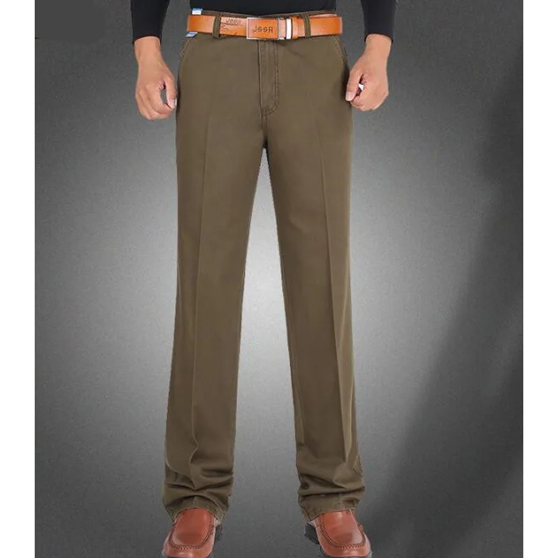 Новые повседневные штаны мужские свободные брюки хлопок среднего возраста бизнес прямые длинные штаны плоским платье Штаны