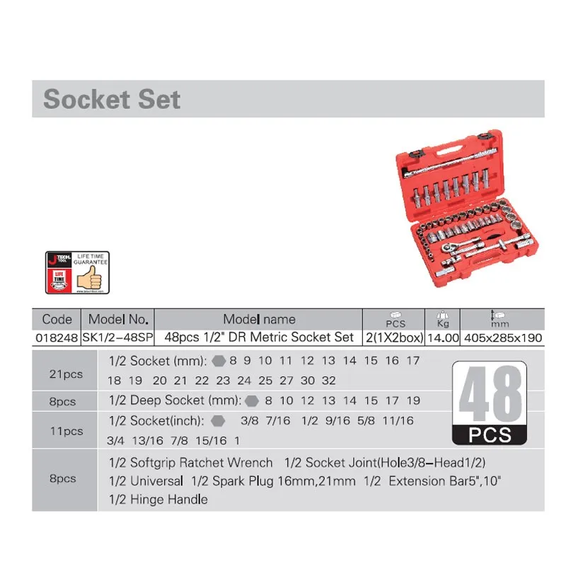 48pcs socket set size 018248
