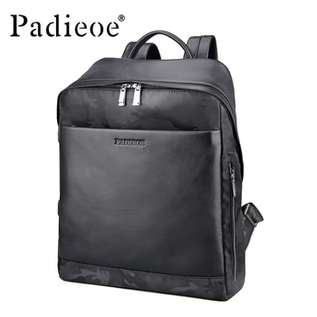 

Padieoe 2018 New Design Fashion Casual Men Backpack High Quality Genuine Leather Solid Black School Rucksack Stylish Backpack