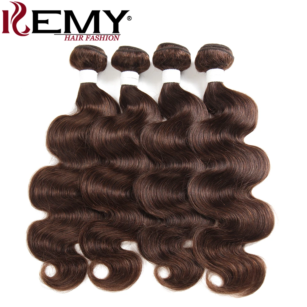 KEMY HAIR Pre-Colored Brazilian Body Wave Human Hair Bundles With Closure 4*4 Medium Brown 4# Non-Remy Human Hair Weaves 4 PCS KEMY HAIR Pre-Colored Brazilian Body Wave Human Hair Bundles With Closure 4*4 Medium Brown 4# Non-Remy Human Hair Weaves 4 PCS