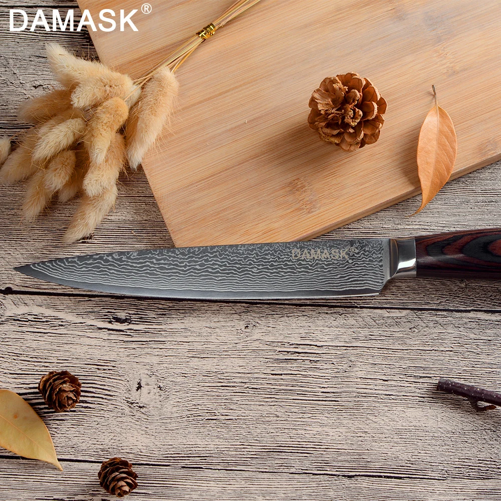 Дамасский нож Santoku из дамасской стали с высокой твердостью G10 цветные кухонные ножи с деревянной ручкой японские ножи нож для мяса нож для нарезки шеф-повара