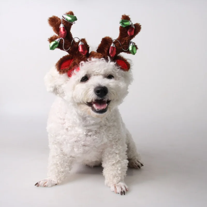 Регулируемая Блестящий пушистый Рога лося рога кошка-собака, щенок Рождество Кепки Pet Hat Косплэй партии декор подарочной