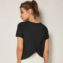 Женские футболки для йоги футболка с короткими рукавами для фитнеса укороченный топ быстросохнущая летняя спортивная футболка для тренировок в тренажерном зале топы Спортивная одежда