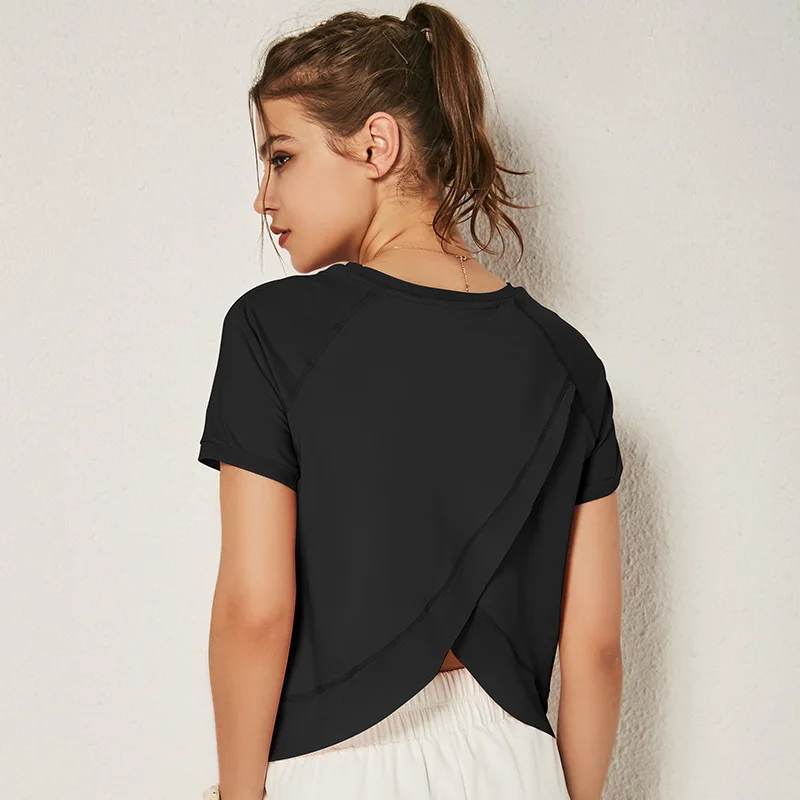 

Women Yoga Shirts Fitness Short Sleeve Crop Top Quick Dry Summer Sports T Shirt Gym Running Workout Tops Sportswear