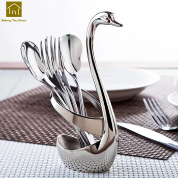 

Hotel Swan Stainless Steel Table Flatware Organizer Dinnerware Sets Swan Cutlery Comping Luxury Spoon Fork Storager WKI029