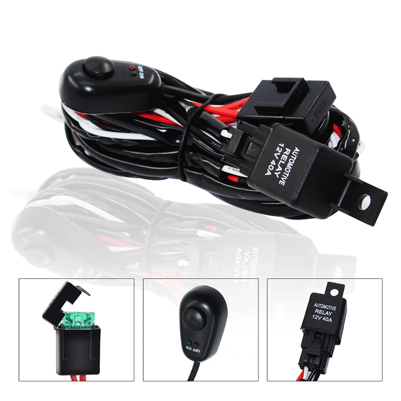 

14AWG 180W Car LED Light Bar Wiring Harness Switch Relay Kit For Connect 2 LED Work Driving Light 4WD Dual Waterproof Switches