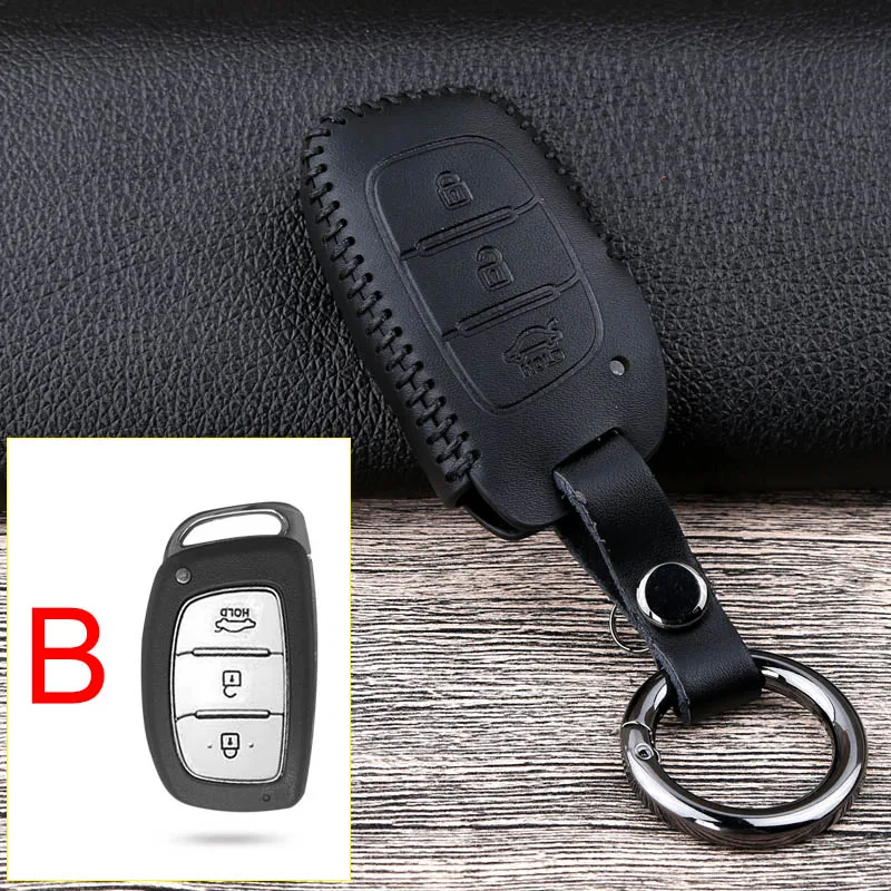 Автомобильный кожаный чехол для ключей для hyundai Tucson Creta IX25 Ix35 I10 I20 I30 HB20 Sonata Verna Solaris Santa Elantra Mistra - Название цвета: B Black