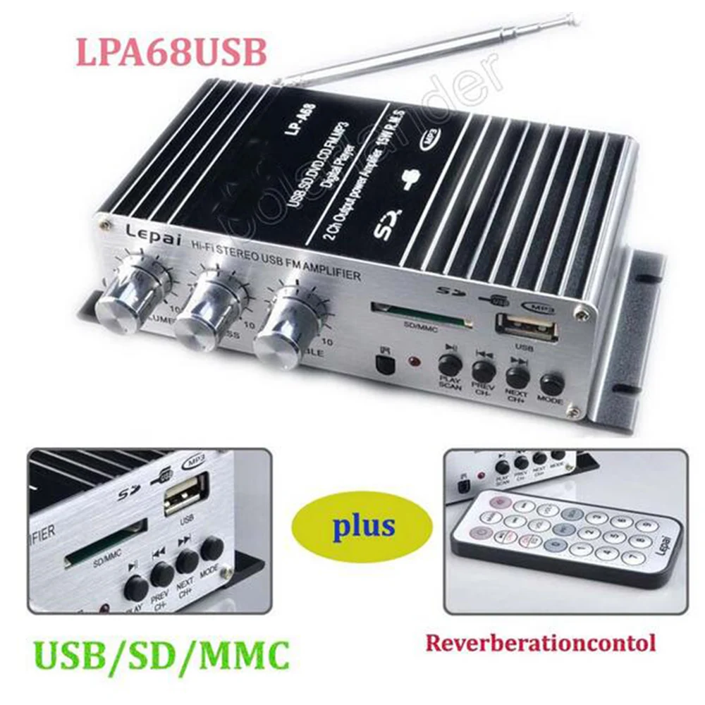 Цифровой 2 выходной усилитель мощности 2x15 Вт RMS мини Дистанционное управление USB