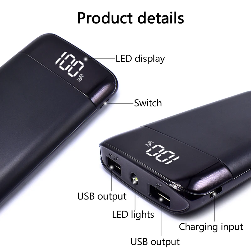 Горячая 10000 mah внешний аккумулятор зарядное устройство Чехлы 2 USB lcd портативное зарядное устройство для мобильного телефона для Xiaomi Mi 18650