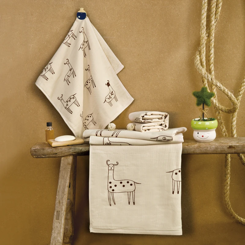 

Gauze Towel set (1pc bathtowel 2pc washtowel) Deer Printing 100% cotton Gauze 3pcs/set gift rectangle beach 70*140cm character