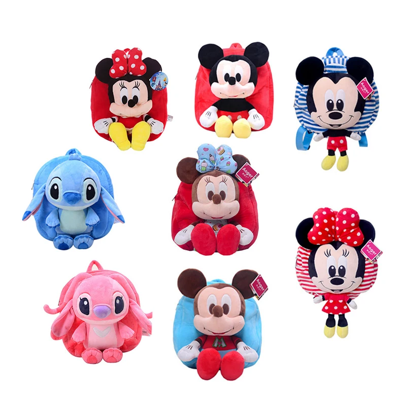 

Disney Mickey Minnie Plush Toys Stitch Angie Knapsack Bag Backpack Satchel 27CM Stuffed Doll Birthday Gift for Girl Children