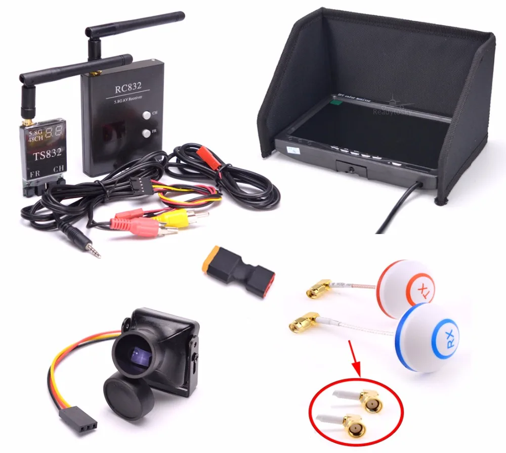 FPV Kit Combo System 1200TVL Camera + 5.8Ghz 600mw 48CH TS832 RC832 Plus + 7 inch LCD 1024 x 600 Monitor for FPV F450 S500 S550