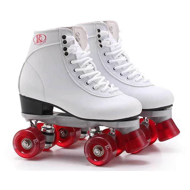 White With Red Wine Wheels Roller Skates Double Line Skates Women Adult ...